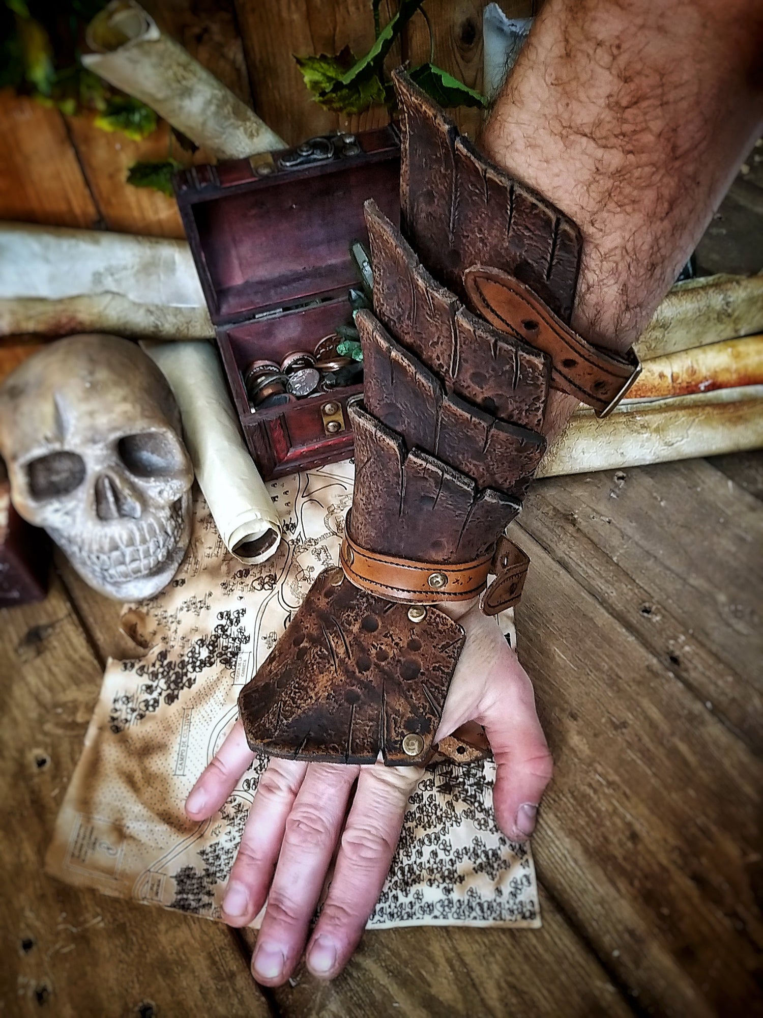 leather and metal bracers, for cosplay and larps