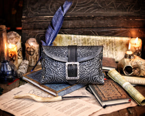 Arcane Hipbag Medieval Leather Hip Bag Embossed and weathered in a premium style for Fantasy ren-fairs, cosplay, larp, fairies, renaissance