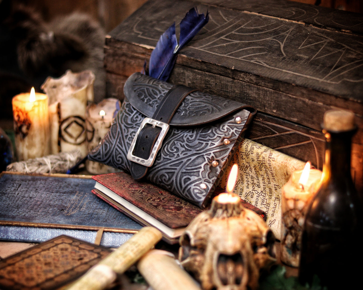 Arcane Hipbag Medieval Leather Hip Bag  Embossed and weathered in a premium style for Fantasy ren-fairs, cosplay, larp, fairies, renaissance