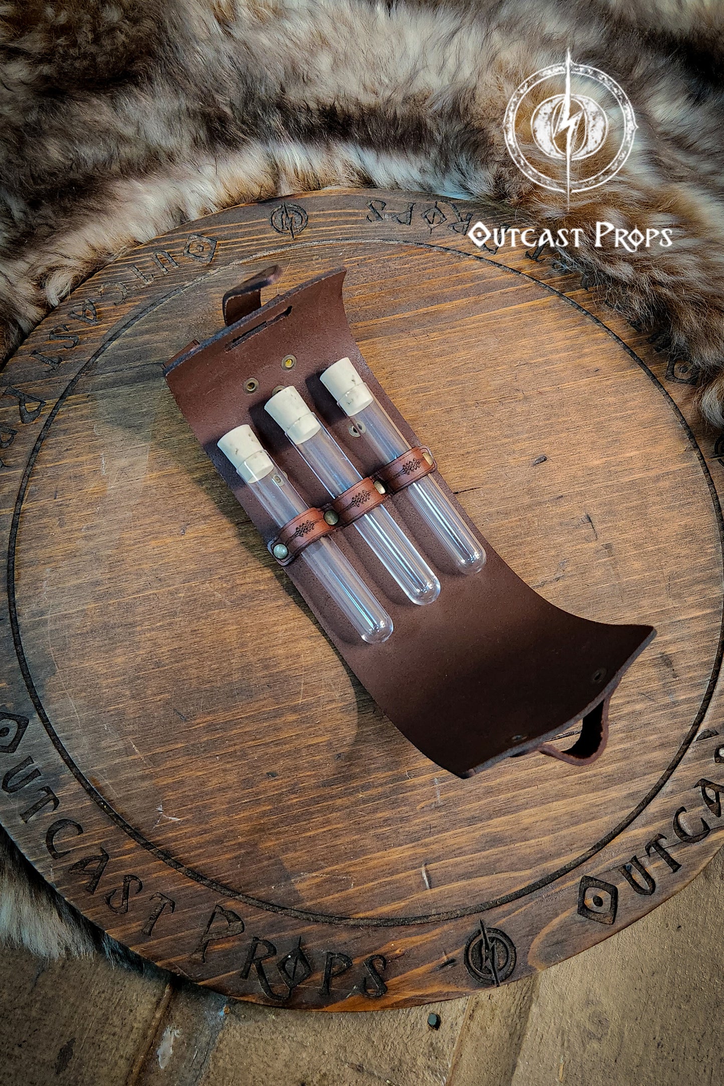 Leather Vial Case for 3 plastic vials. Adventurers, steampunk, alchemist, healers, cosplay or just to keep spices