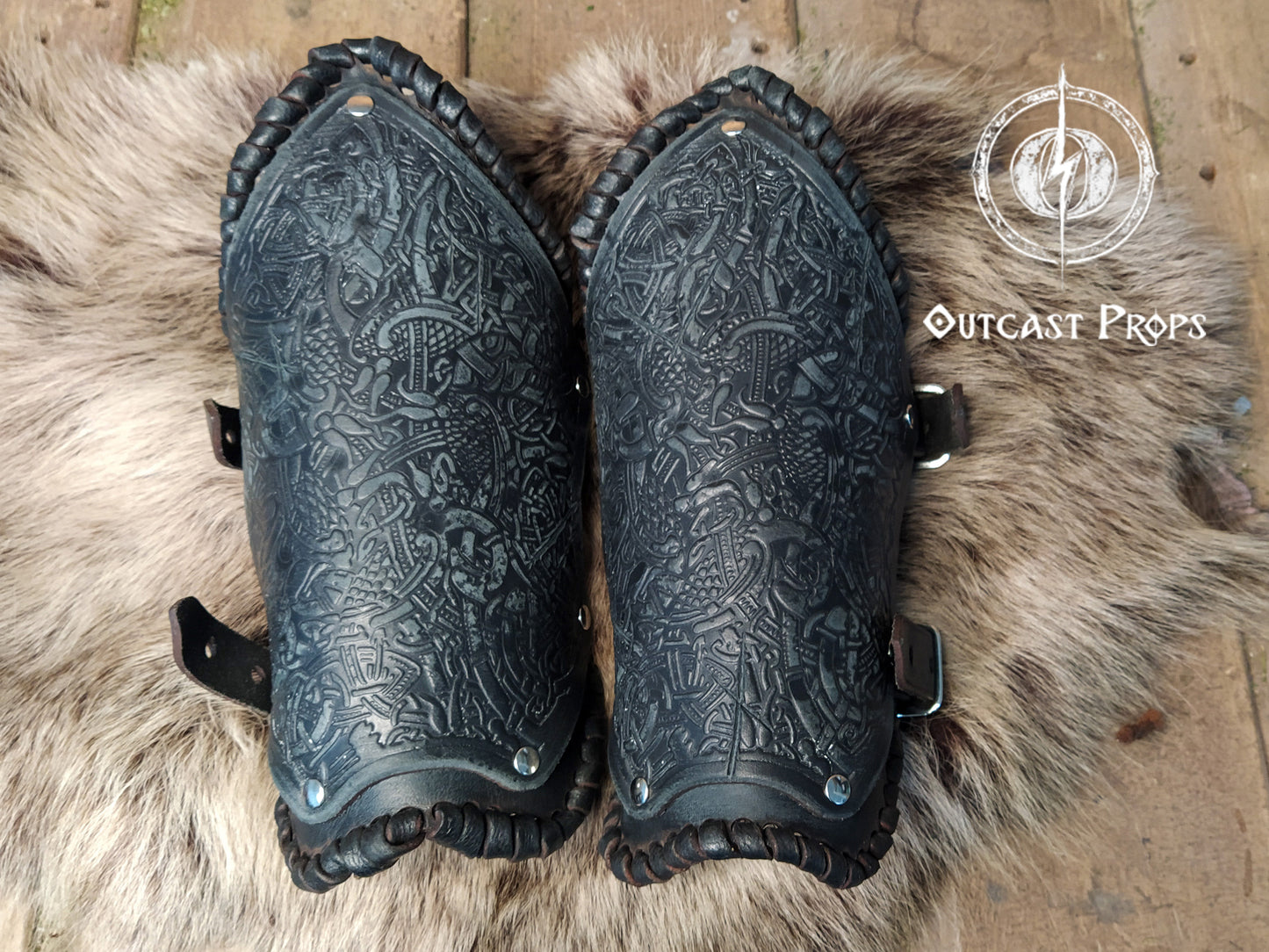 Viking Leather Bracers with Norse Knot Engraving for LARP Cosplay Medieval Fantasy Roleplay Handmade Armor Custom Gear for Men or Women