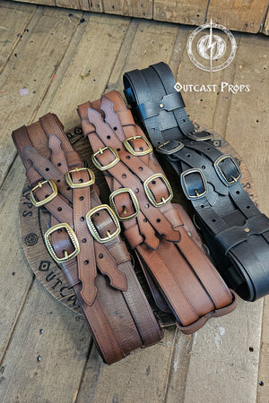 Adventurer Leather Belt for LARP, Pirate Belt, Alchemist Belt, Medieval Belt, Fantasy, Steampunk, Wide Leather Belt, Adjustable Belt