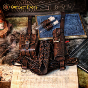 Adventurer thigh holder, leather leg harness | Modular LARP holster | Medieval belt pouch, potion holder, scroll case | Ren Faire accessory