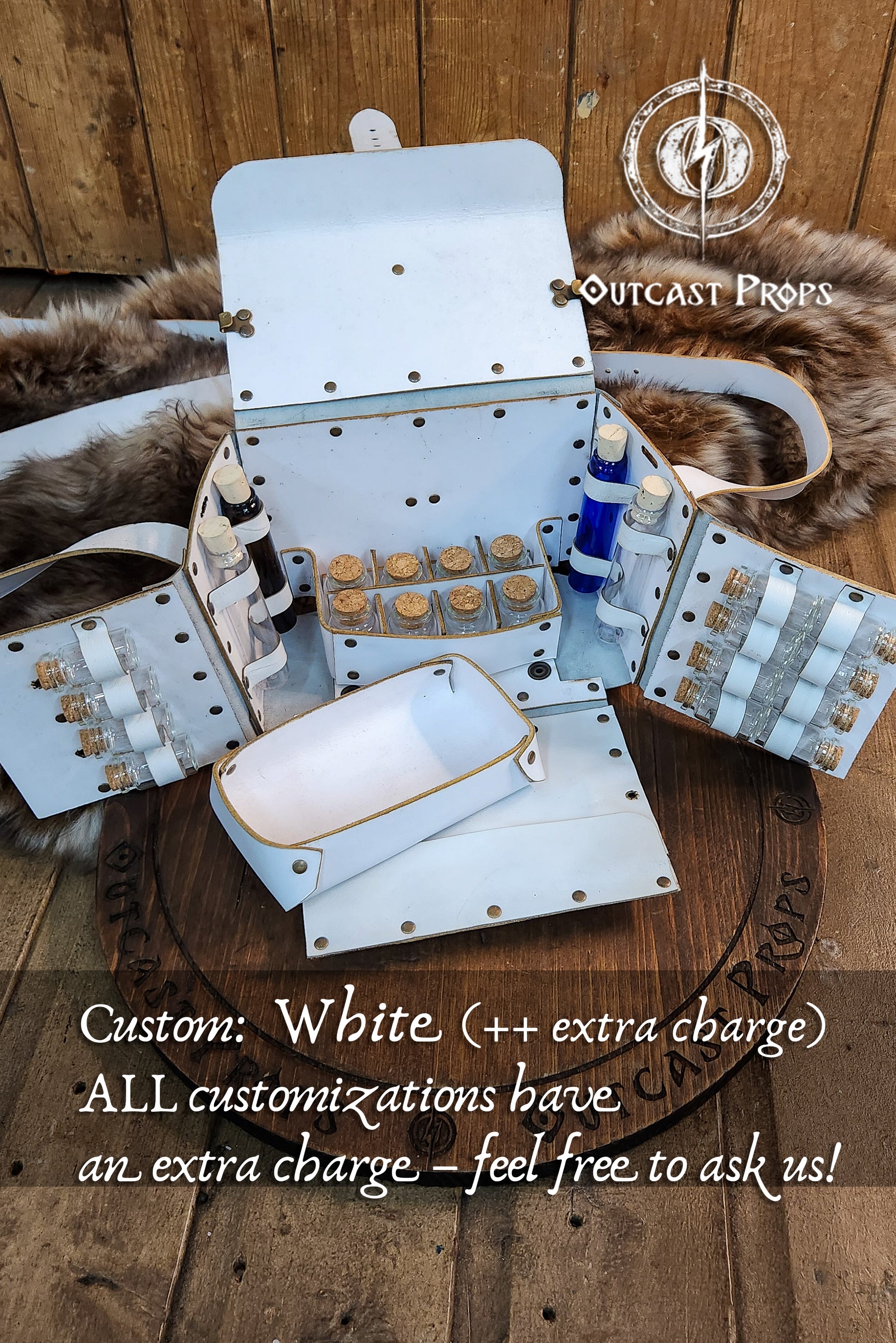 Alchemist leather larp Bag Potion Set for steampunk, alchemist costume, mage, witch, chef, healer or assassin cosplay. Natural Leather Bag