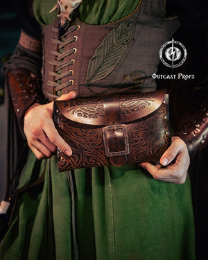 Arcane Hipbag Medieval Leather Hip Bag Embossed and weathered in a premium style for Fantasy ren-fairs, cosplay, larp, fairies, renaissance