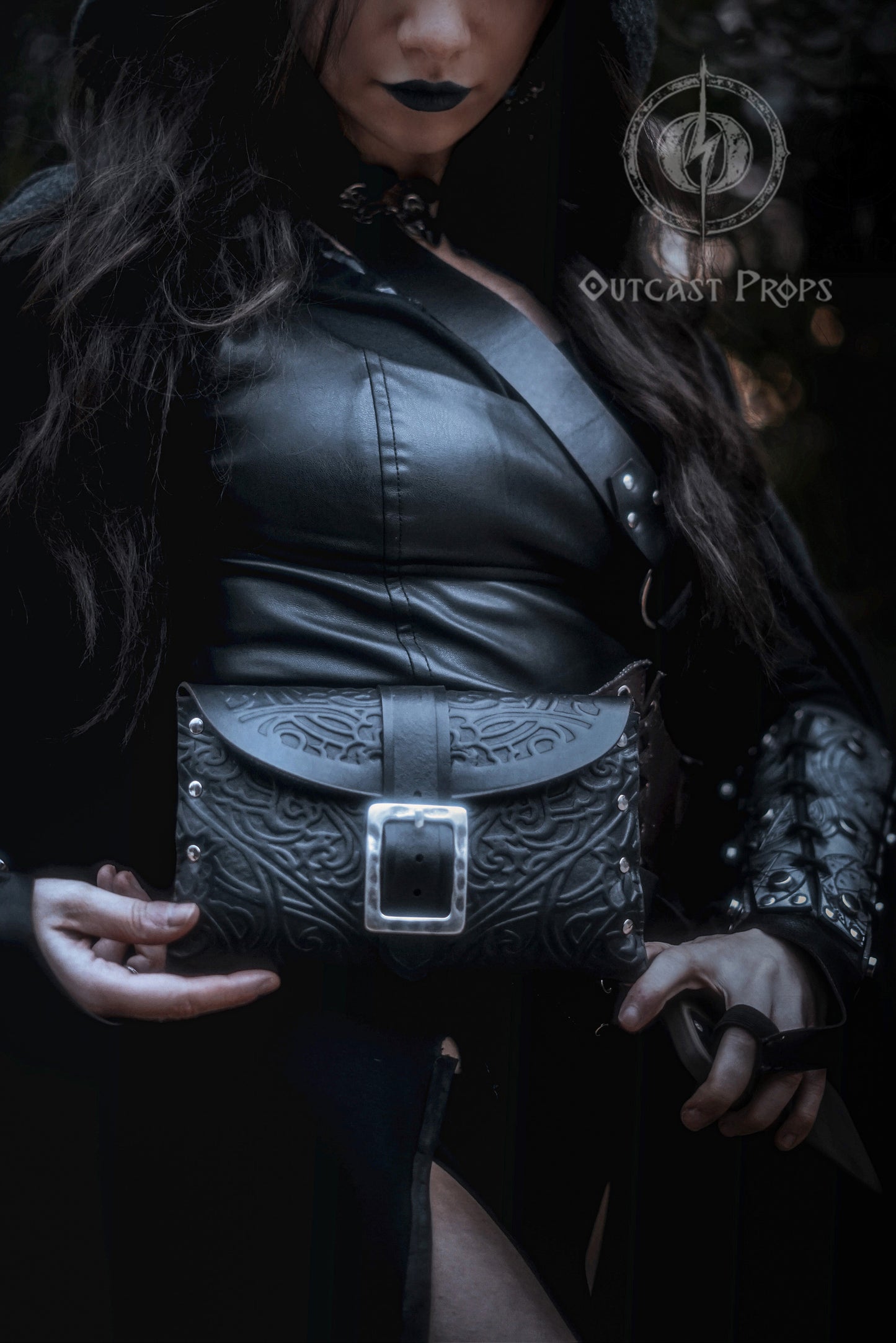 Arcane Hipbag Medieval Leather Hip Bag Embossed and weathered in a premium style for Fantasy ren-fairs, cosplay, larp, fairies, renaissance