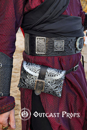 Arcane Hipbag Medieval Leather Hip Bag Embossed and weathered in a premium style for Fantasy ren-fairs, cosplay, larp, fairies, renaissance