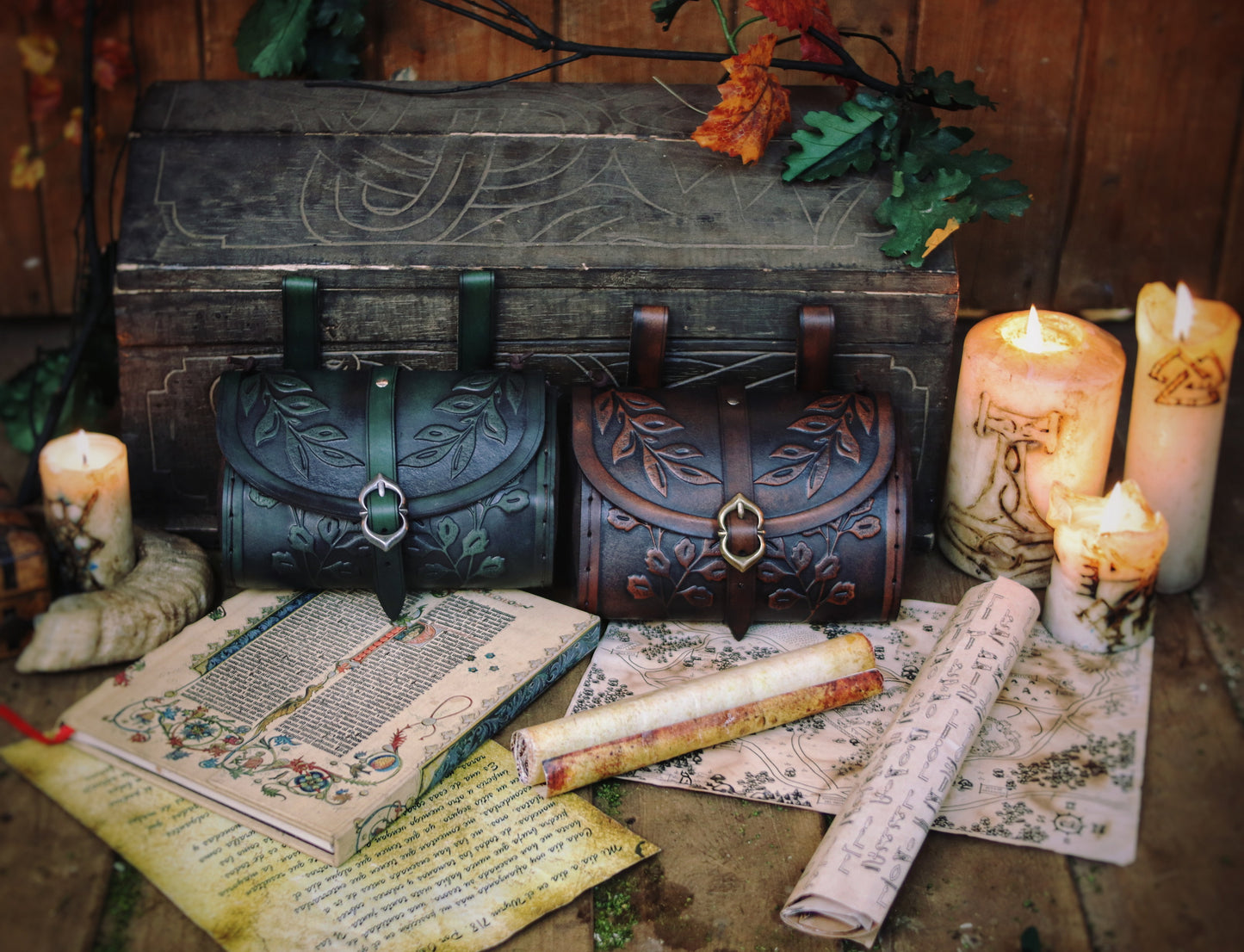 Floral Medieval Leather Hip Bag