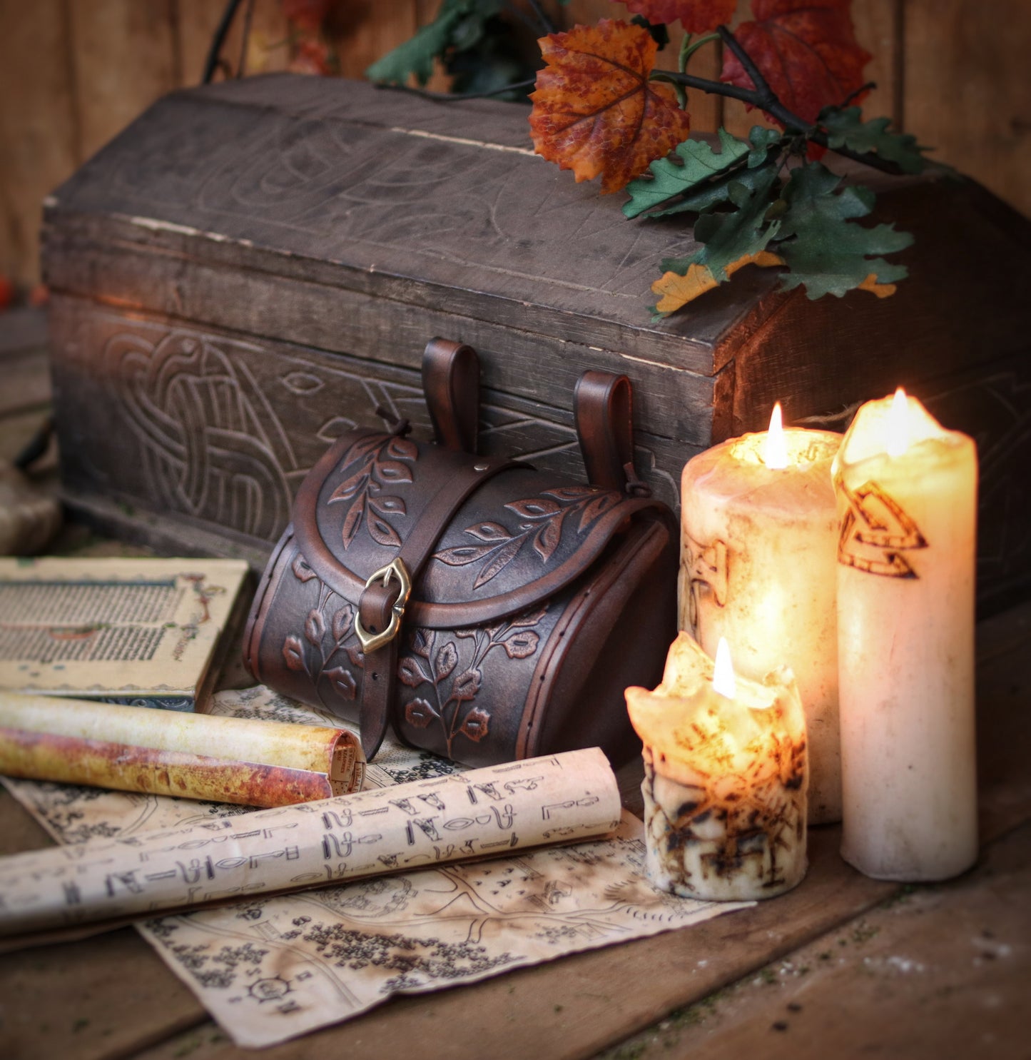 Floral Medieval Leather Hip Bag