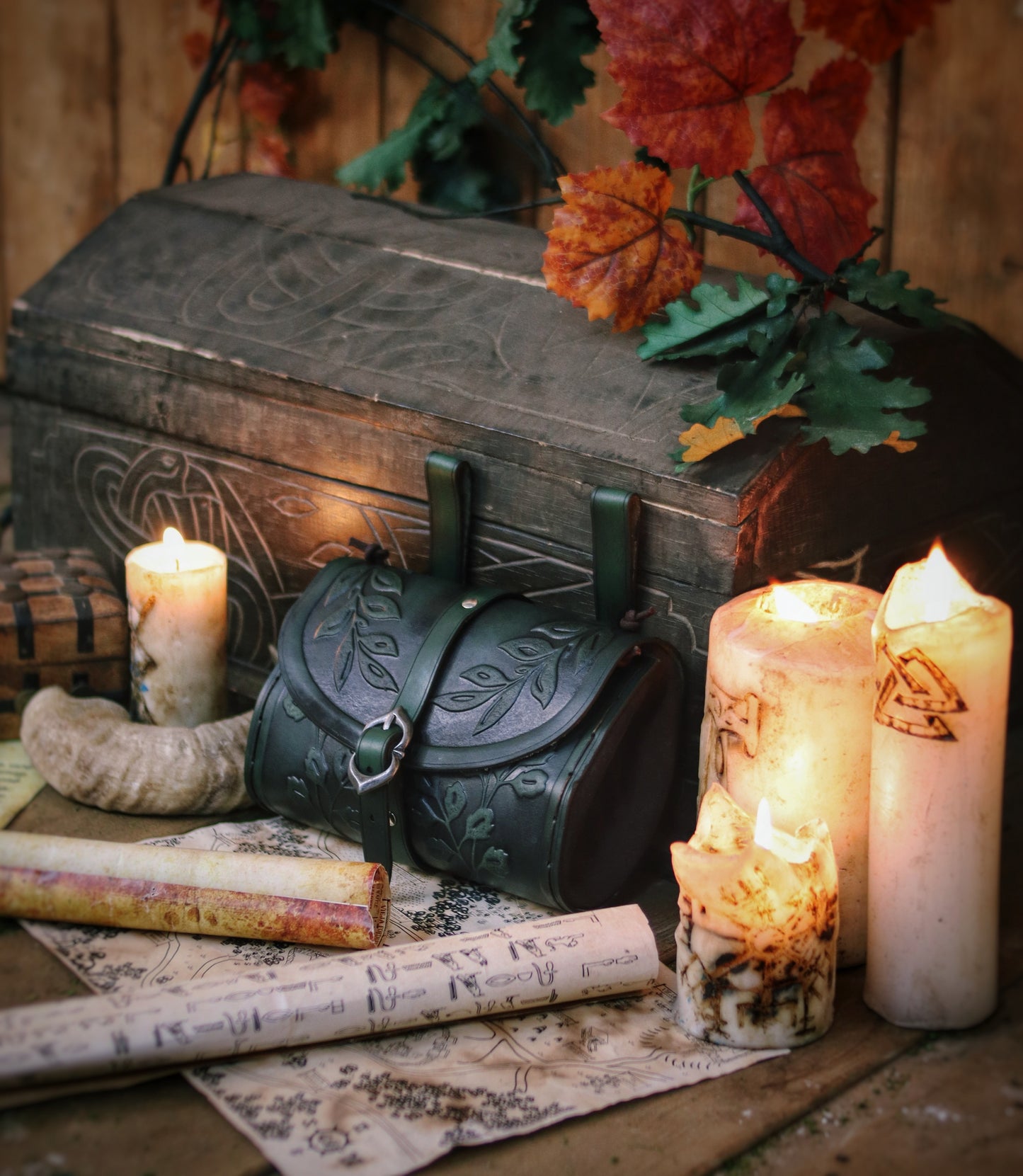 Floral Medieval Leather Hip Bag