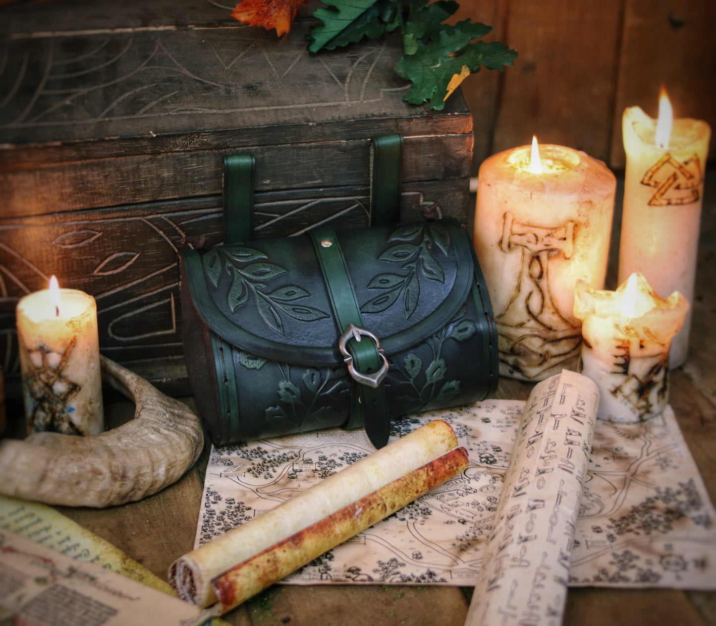 Floral Medieval Leather Hip Bag