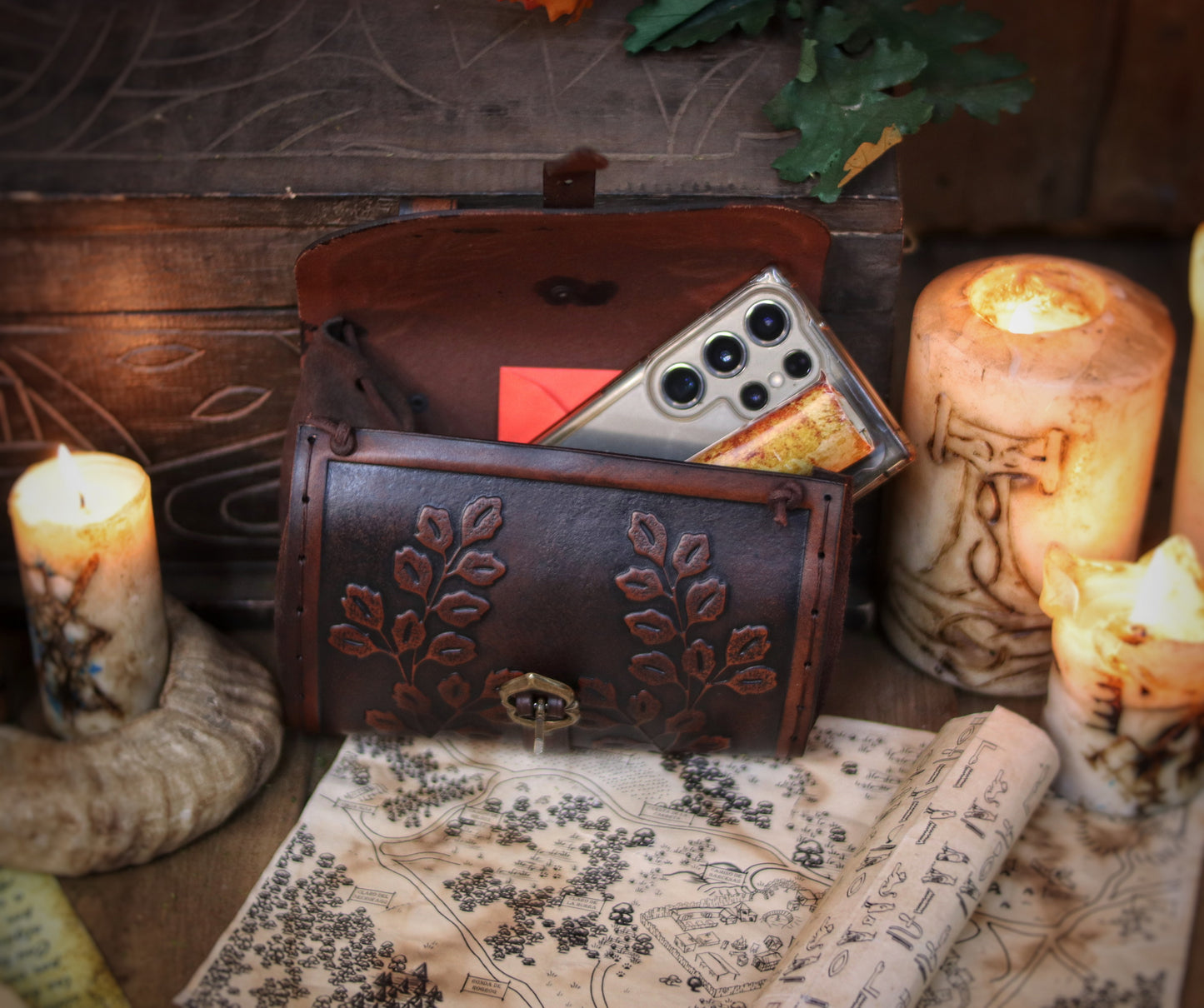 Floral Medieval Leather Hip Bag