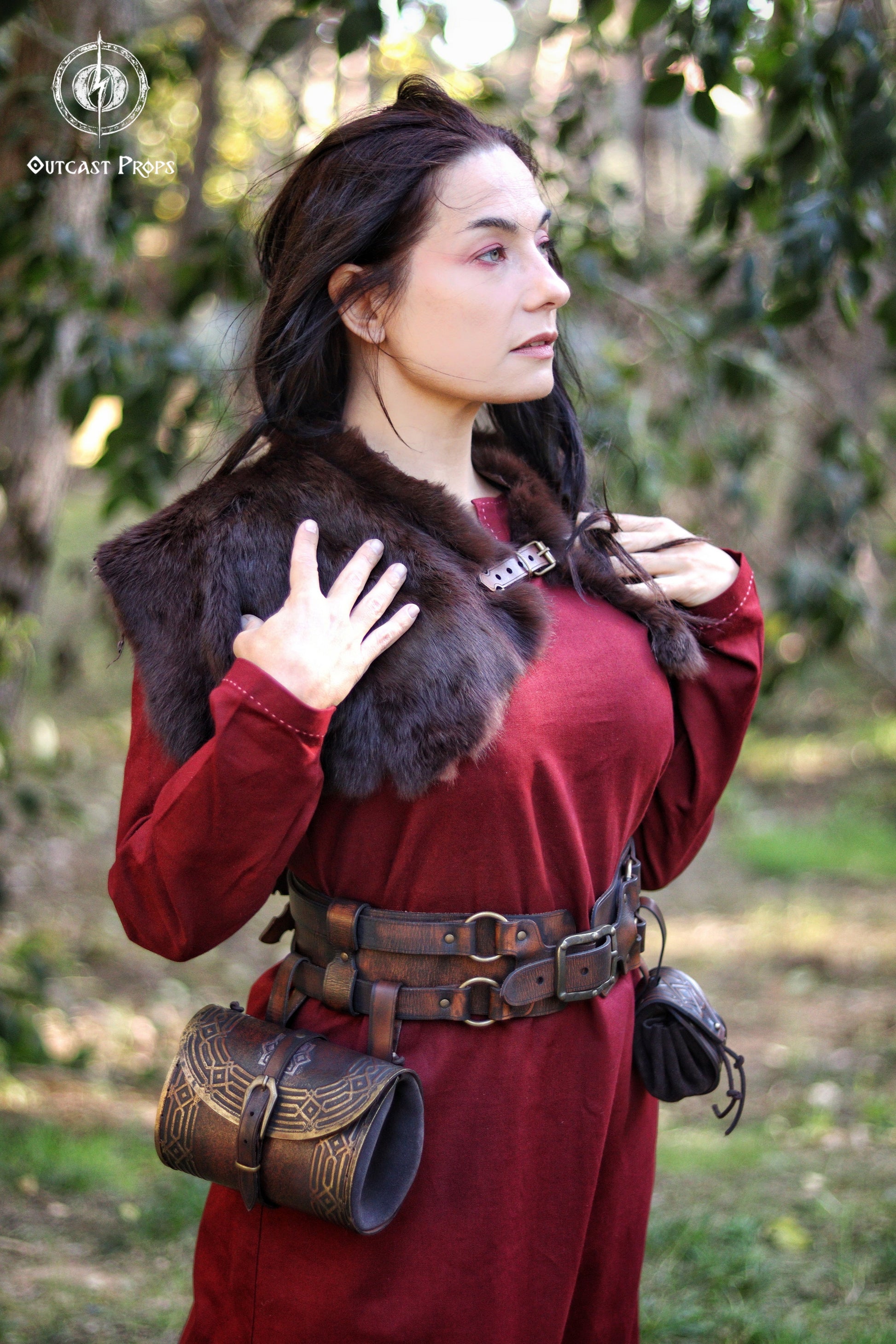 Kazgar Dwarven Hip Bag Medieval Leather Pouch Embossed and weathered in a vintage style, for dwarf or viking cosplay and fantasy costume.