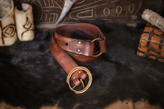Handmade Leather long belt 40mm wide with Buckle and ring, Full-Grain Spanish Vegetable Tanned Leather with color options