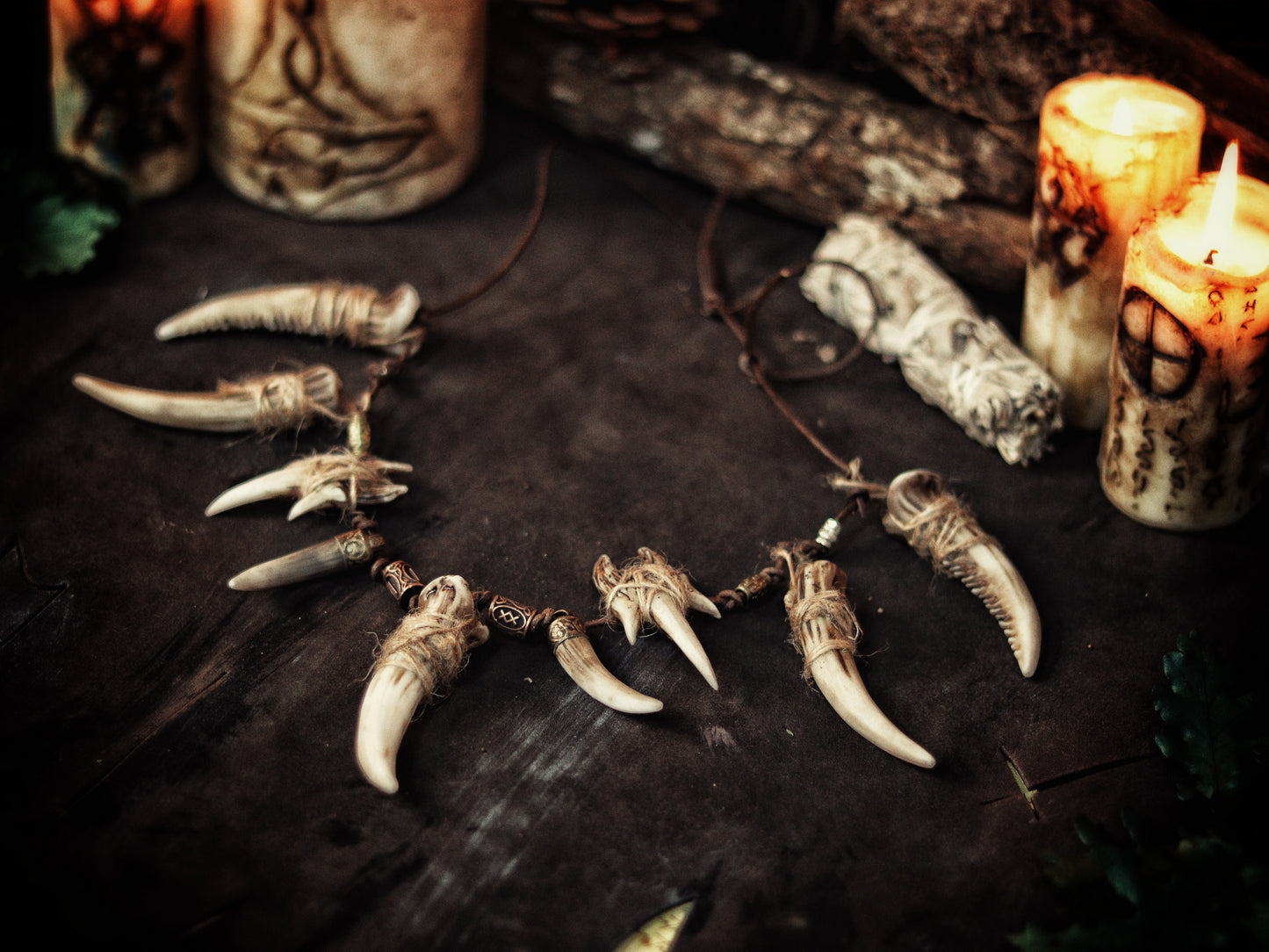 Celtic Tusk Necklace Viking ornament Tribal Shaman Druid with realistic resin fangs Orc LARP cosplay and post-apocalypse marauder