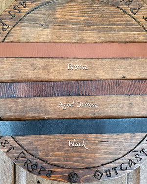 Wooden sample strips with labeled colors on a wooden background