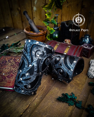Dark Wizard bracers for larp costume and wizardry cosplay leather witchcraft handmade witcher armour, pair of bracers