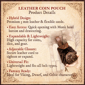 Leather Viking Belt Pouch Medieval Coin Pouch LARP Ren Faire Belt Bag Fantasy Dice Pouch Leather Celtic Cosplay Accessories Dwarf Gear