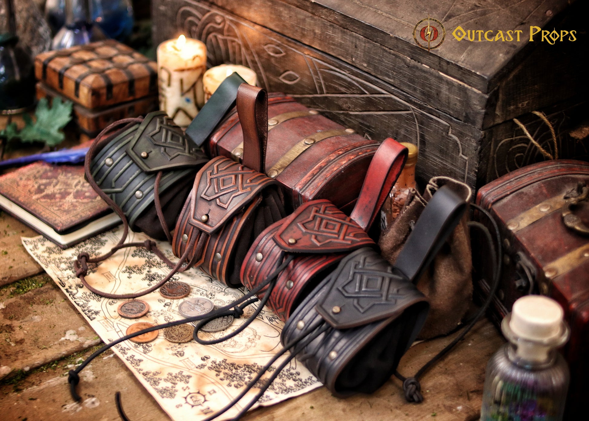 Leather coin pouch with Celtic or Viking embossing, leather jewel belt bag for larp, steampunk, cosplay or fantasy costume.