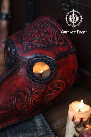 Floral Engraved Leather Plague Doctor Mask - Steampunk Gothic Costume Accessory for LARP & Cosplay