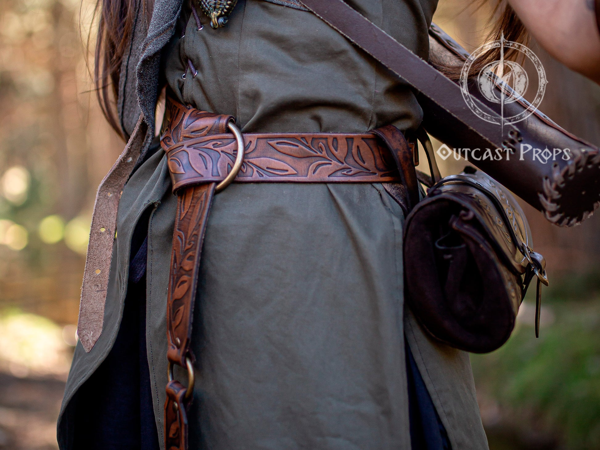 Handcrafted Floral Leather Belt with O-Rings for Fantasy LARP, Medieval Ren Faire, Elven Cosplay, and Festivals