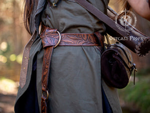 Handcrafted Floral Leather Belt with O-Rings for Fantasy LARP, Medieval Ren Faire, Elven Cosplay, and Festivals
