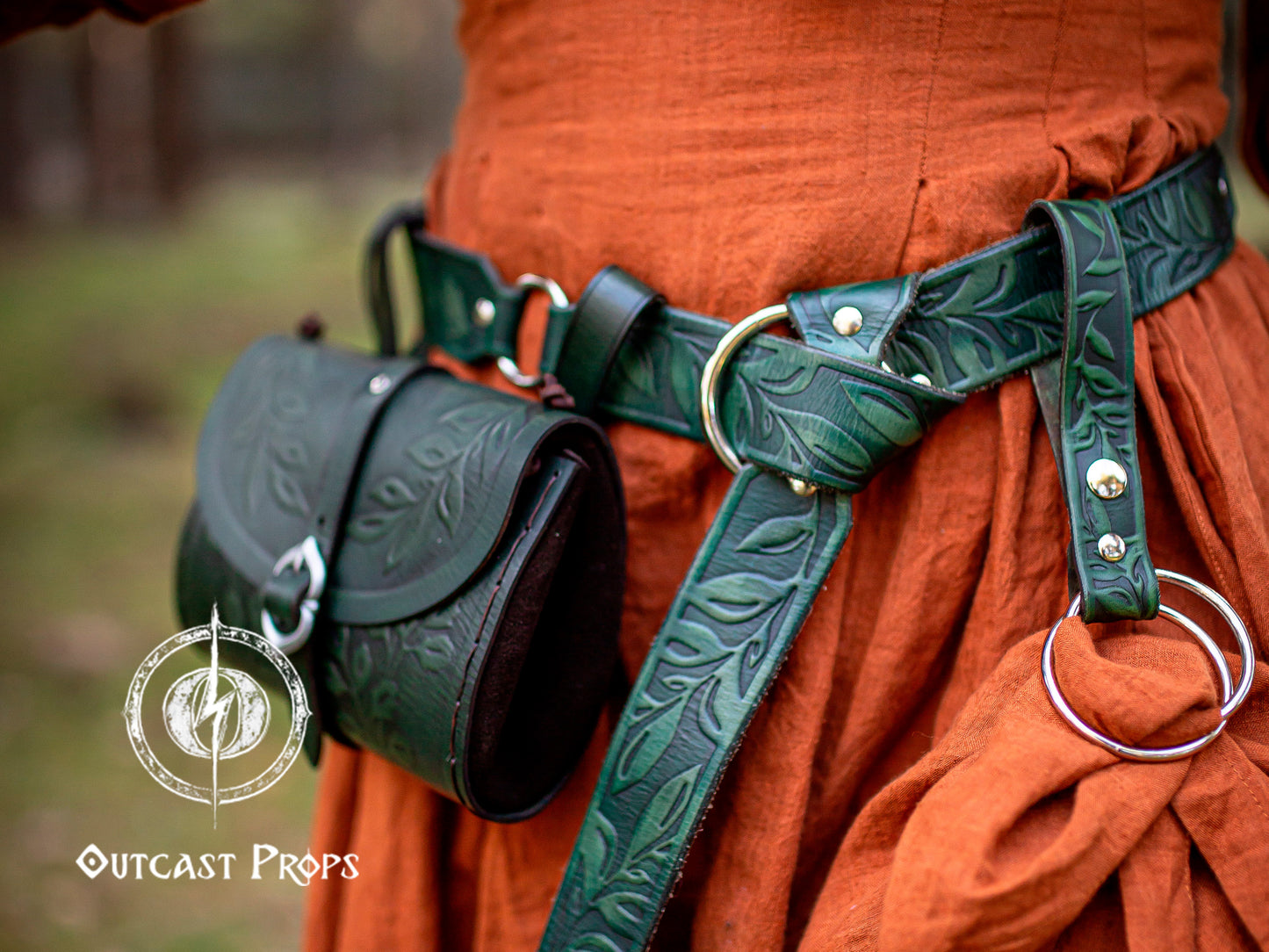 Handcrafted Floral Leather Belt with O-Rings for Fantasy LARP, Medieval Ren Faire, Elven Cosplay, and Festivals