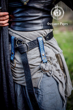 Handcrafted Floral Leather Belt with O-Rings for Fantasy LARP, Medieval Ren Faire, Elven Cosplay, and Festivals