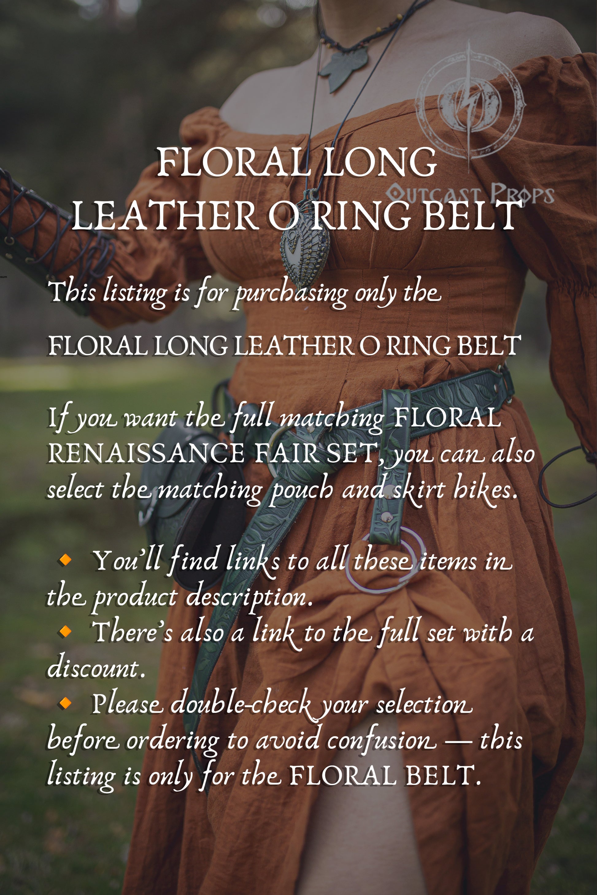 Handcrafted Floral Leather Belt with O-Rings for Fantasy LARP, Medieval Ren Faire, Elven Cosplay, and Festivals