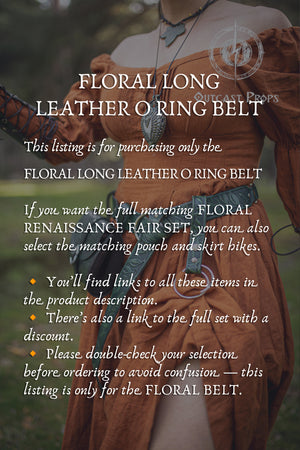 Handcrafted Floral Leather Belt with O-Rings for Fantasy LARP, Medieval Ren Faire, Elven Cosplay, and Festivals