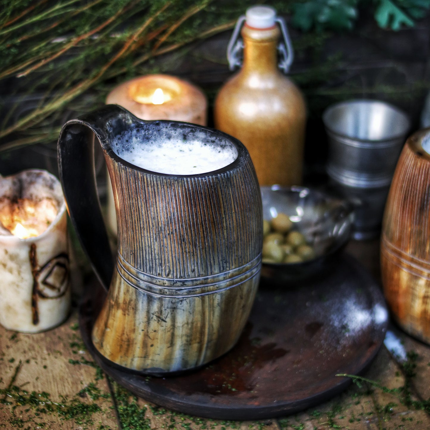 Horn Mug Carved Stripes 800-1200ml