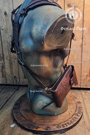 Ornated Magic Wand shoulder Holster full-grain leather with potions for wizards and witches. Dark Academy style. MACUSA Cosplay and LARP