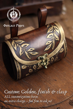 Floral Medieval Leather Hip Bag – Customization: Gold Details & Clasp