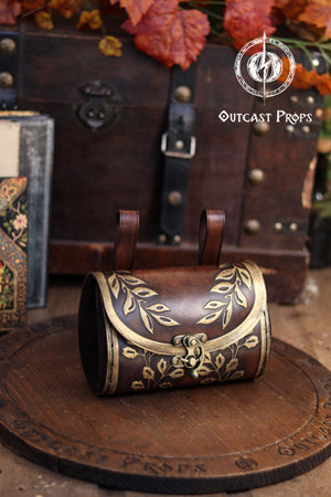 Floral Medieval Leather Hip Bag – Customization: Gold Details & Clasp