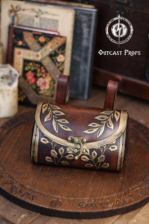 Floral Medieval Leather Hip Bag – Customization: Gold Details & Clasp