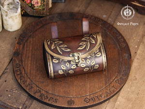 Floral Medieval Leather Hip Bag – Customization: Gold Details & Clasp
