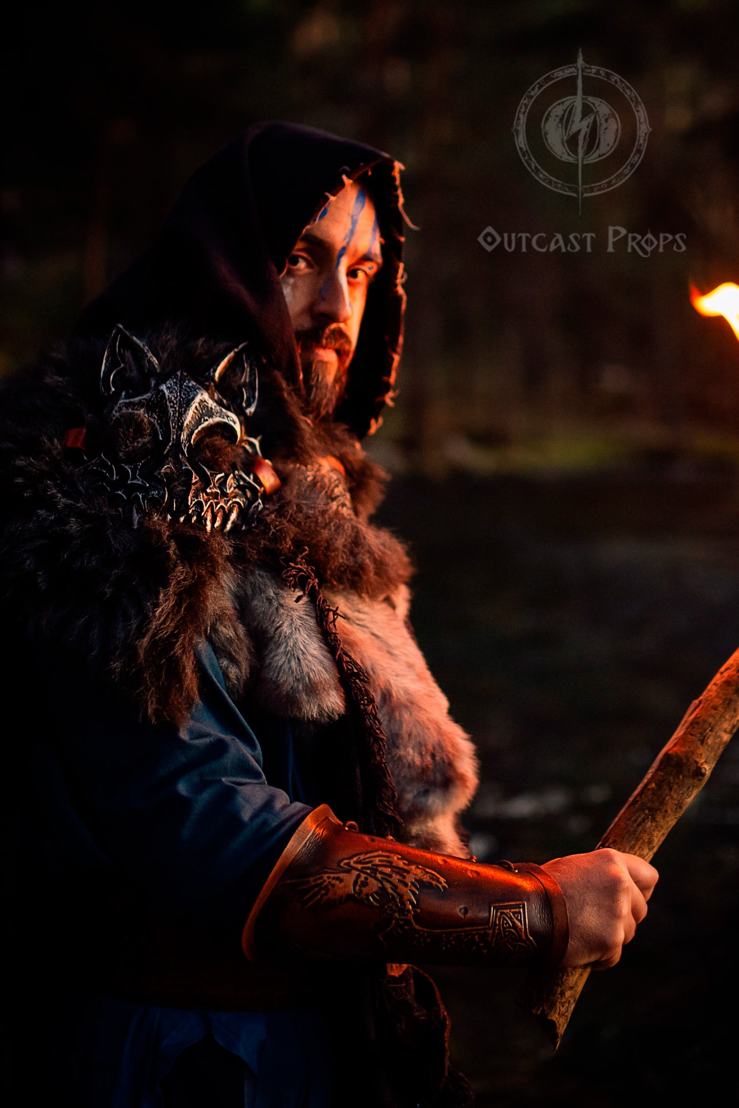 Viking bracer Thor's hammer Mjolnir and Odin's crows Hugin & Munin Viking leather bracer for larps or cosplay leather armor