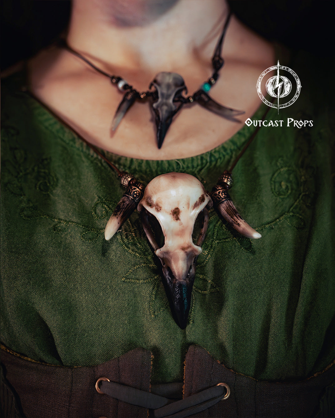 Raven Skull Bone Necklace