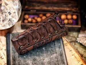 Shadowbinder bracer for mages & wizards, sorcerer vambarce for larp costume and wizardry cosplay leather witchcraft handmade