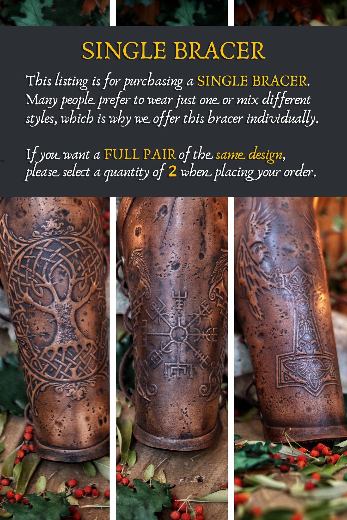 Viking leather bracer Vegvisir & Drakar symbol vambrace for larps cosplay high-quality full-grain vegetable tanned leather embossed armor