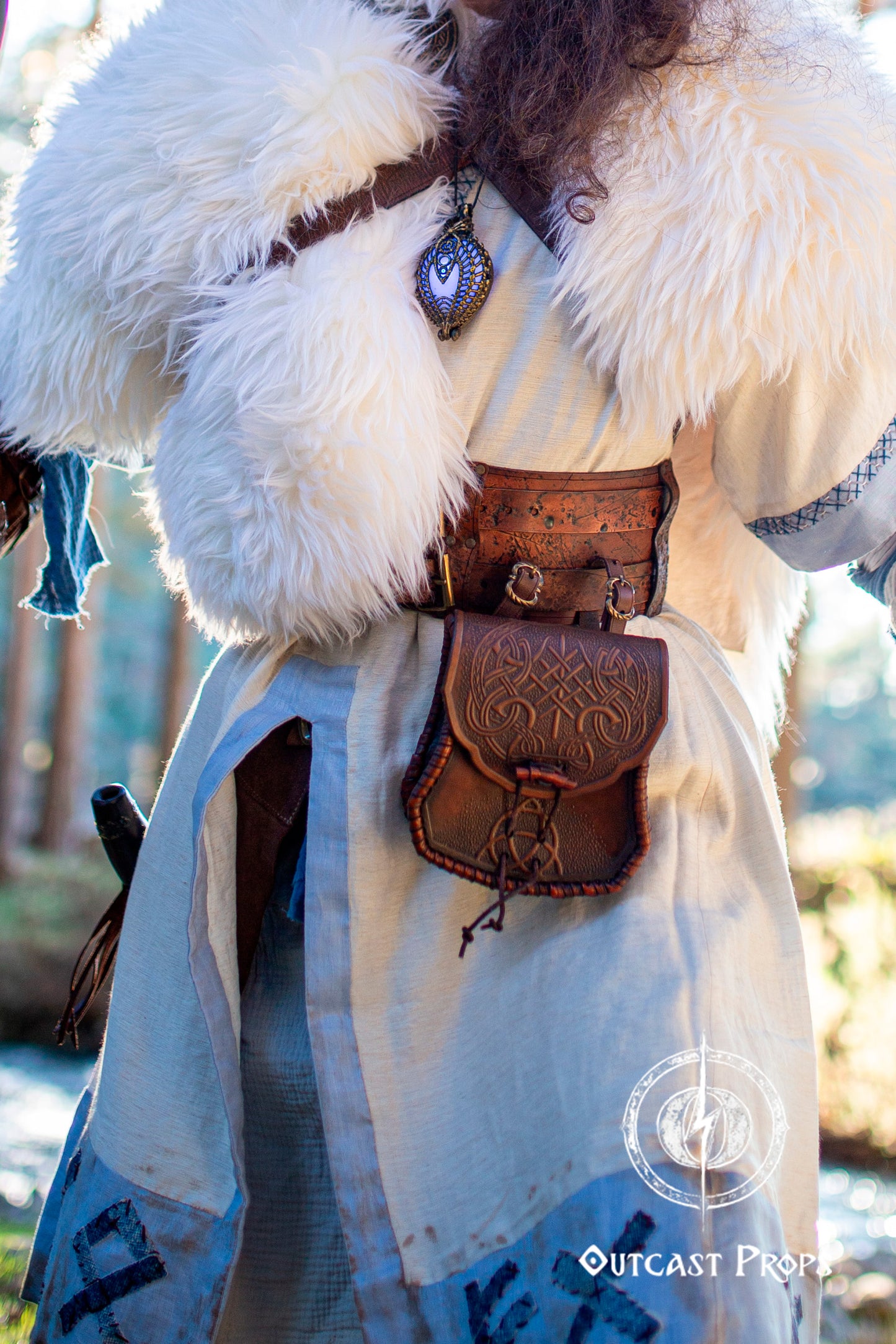 Viking Leather Belt Pouch: Embossed Dragon Knot Medieval Bag for LARP, Cosplay, Ren Faire & Reenactment