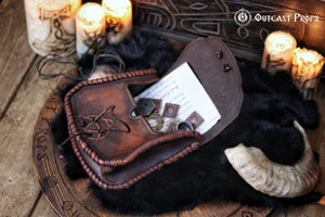Viking Leather Belt Pouch: Embossed Dragon Knot Medieval Bag for LARP, Cosplay, Ren Faire & Reenactment