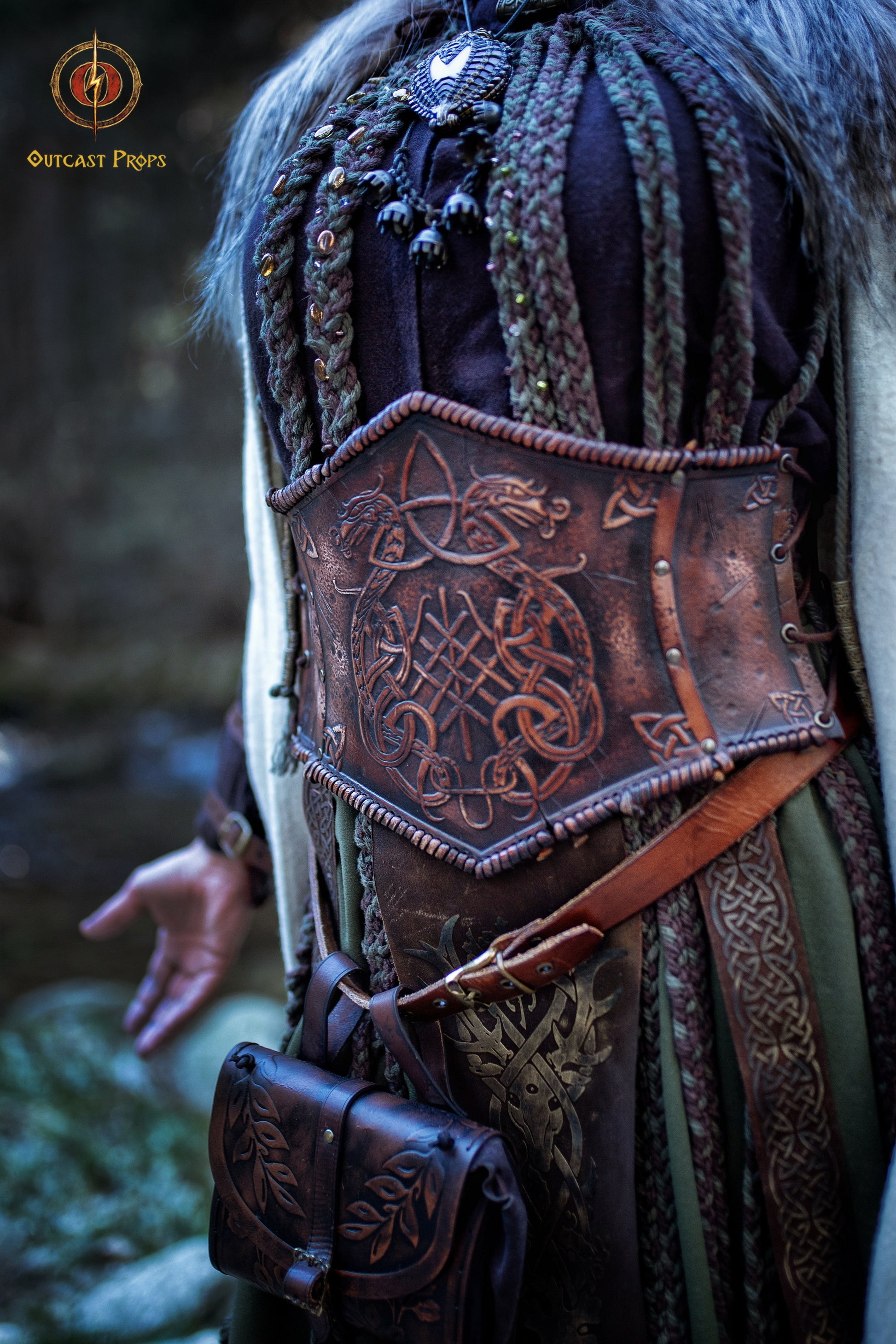 Celtic Dragon Leather Underbust Armor Belt for Viking LARP Costume - Women's Warrior Cosplay Accessory