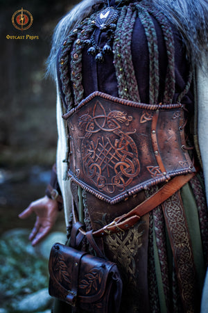 Celtic Dragon Leather Underbust Armor Belt for Viking LARP Costume - Women's Warrior Cosplay Accessory