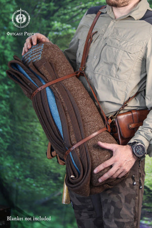 Leather Bedroll Carrier Strap Bushcraft Blanket Harness Camping Roll Holder Shoulder Sling LARP Medieval Outdoor Gear Handmade Camp Gift