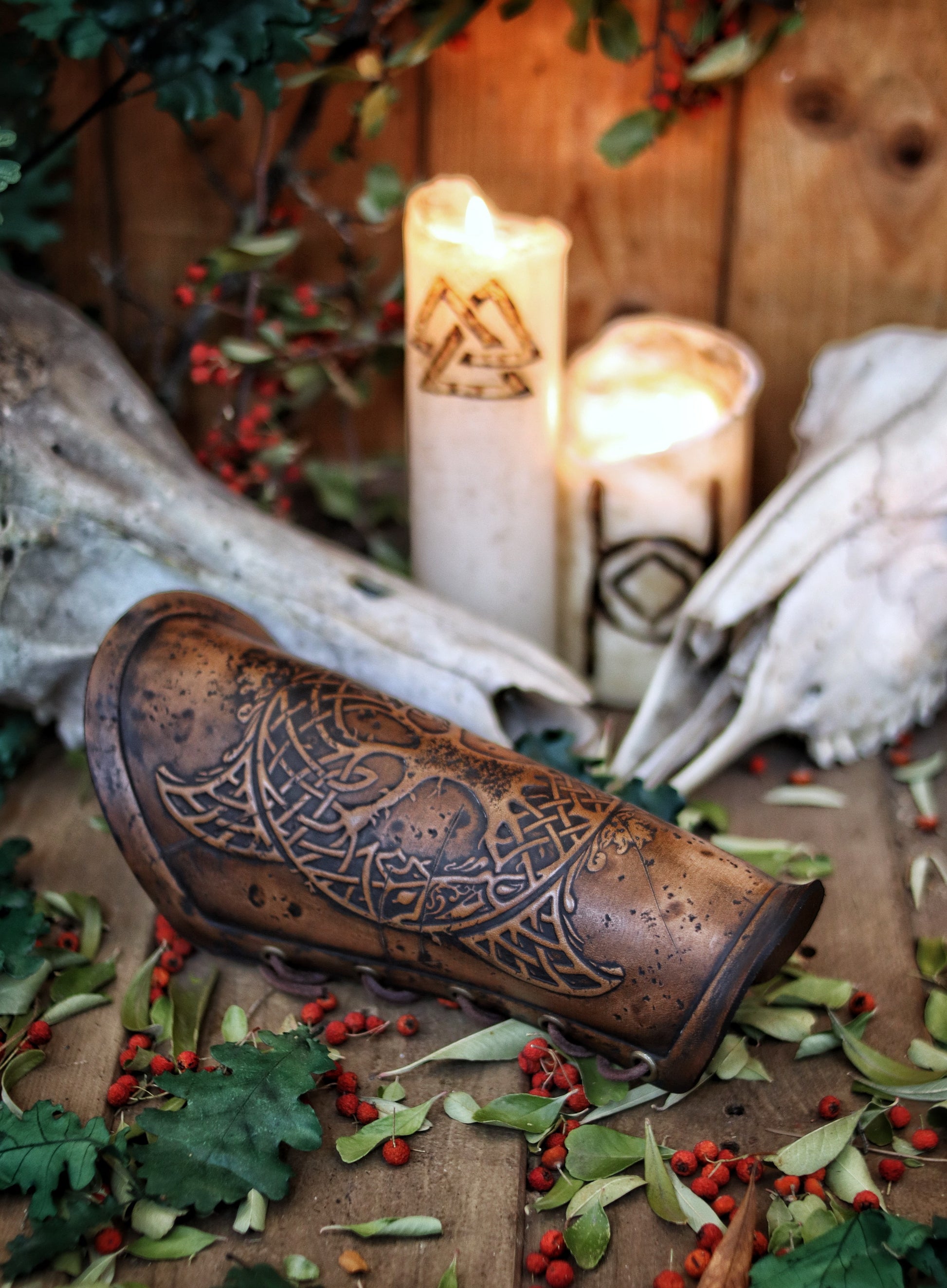 Yggdrasil Viking Leather Vambraces for LARP Cosplay Renaissance faire
