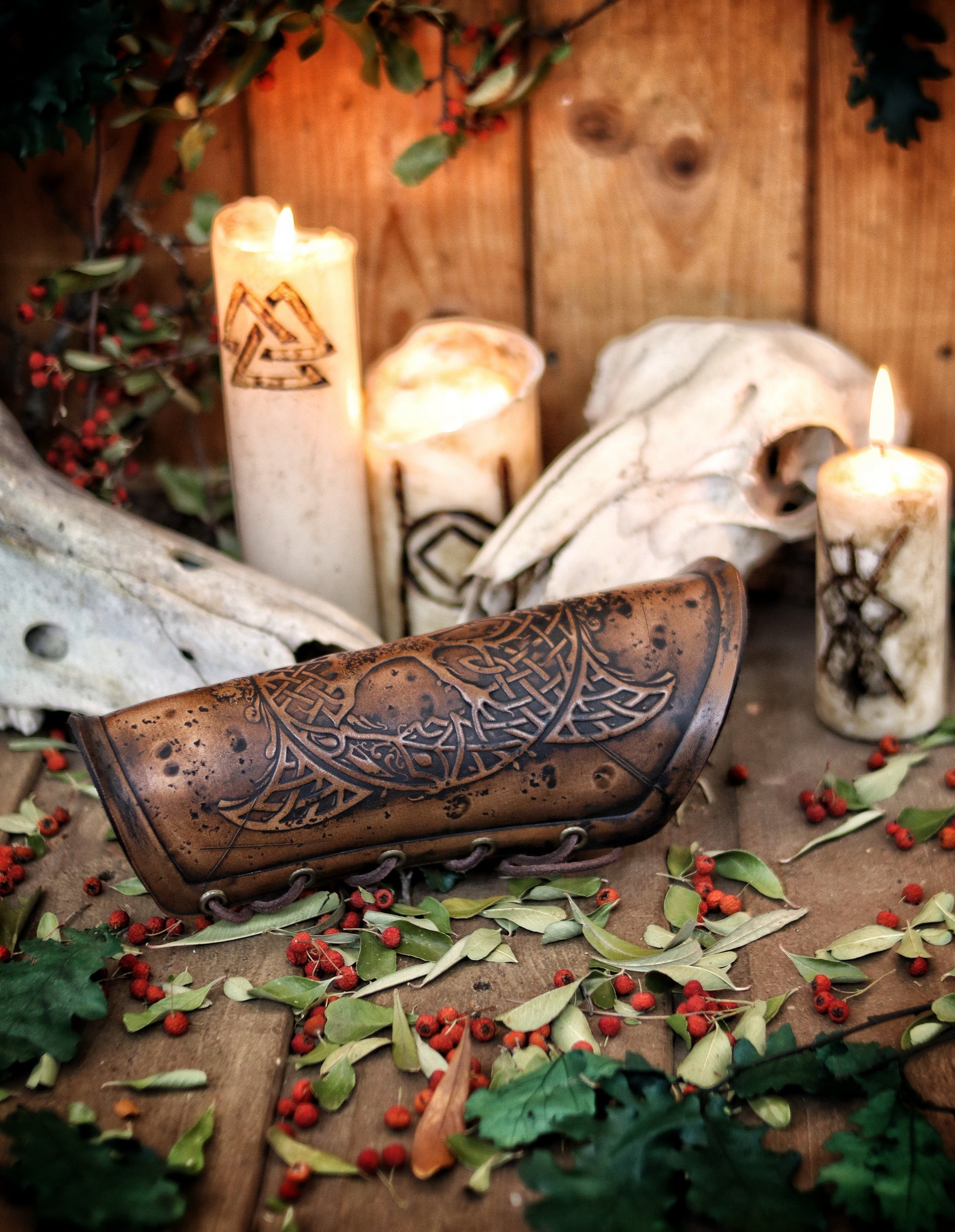 Yggdrasil Viking Leather Vambraces for LARP Cosplay Renaissance faire