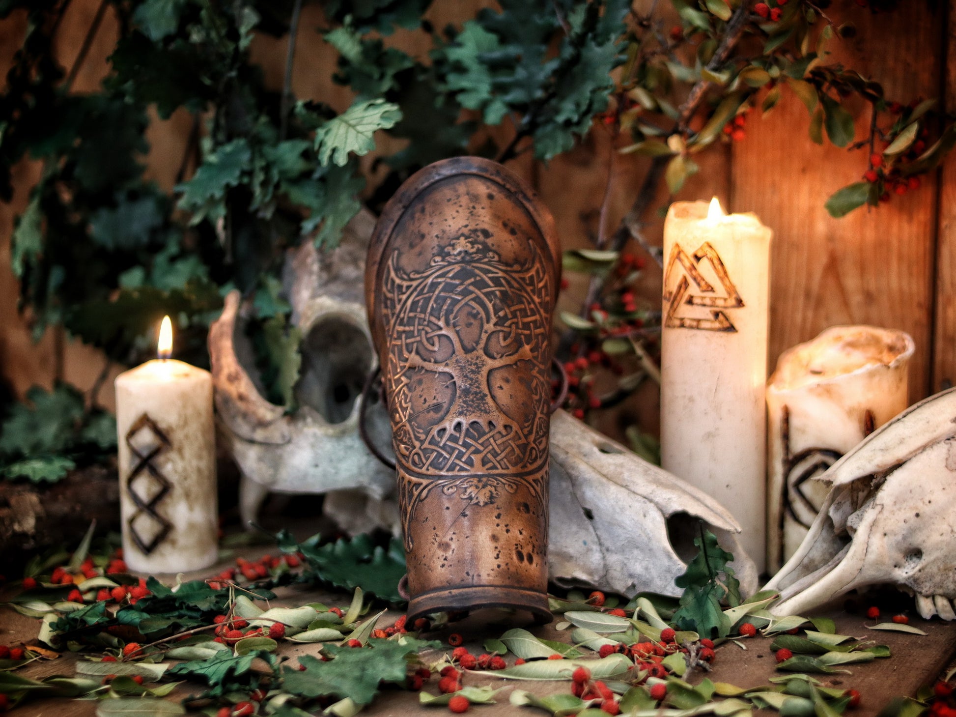 Yggdrasil Viking Leather Vambraces for LARP Cosplay Renaissance faire