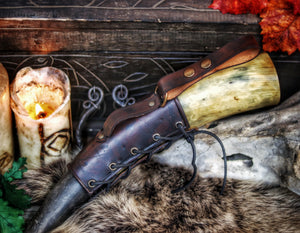 Odin Horns holder, viking horn holder made of leather belt horn holder