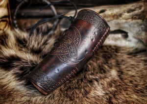 Odin Horns holder, viking horn holder made of leather belt horn holder